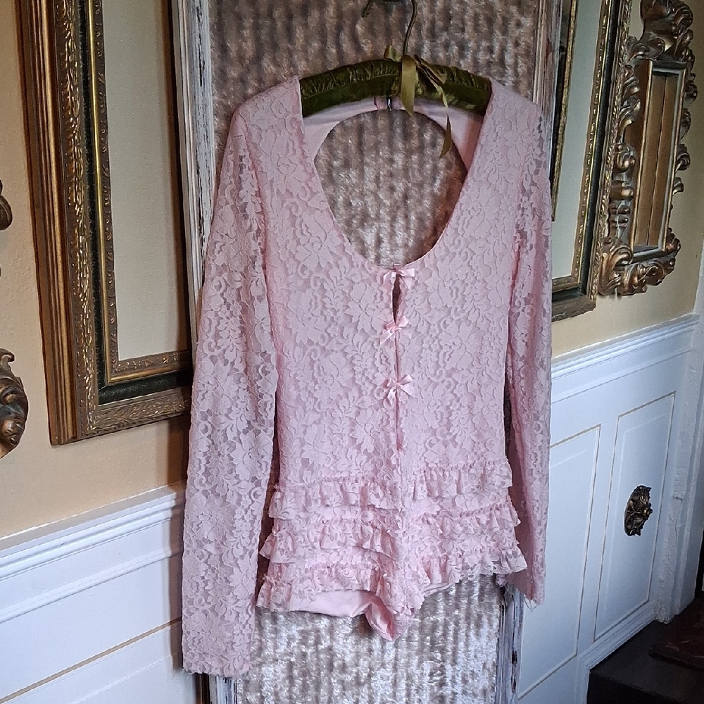 Elegant Pink Lace Pajama Set